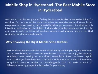 Mobile Shop in Hyderabad: The Best Mobile Store in Hyderabad