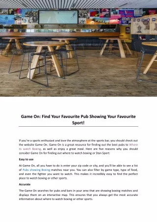 Game On Find Your Favourite Pub Showing Your Favourite Sport