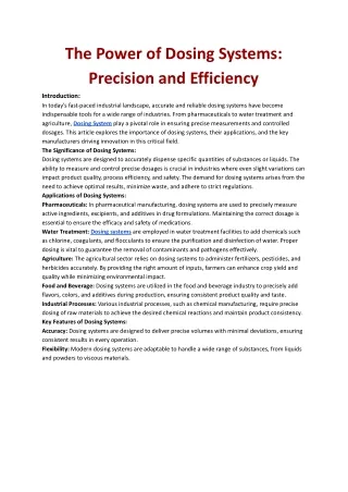 The Power of Dosing Systems: Precision and Efficiency