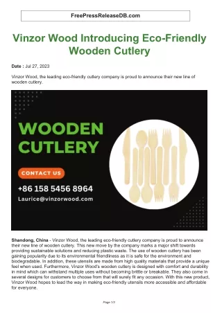 Vinzor Wood Introducing Eco-Friendly Wooden Cutlery