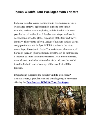 Indian Wildlife Tour Packages With Trinetra