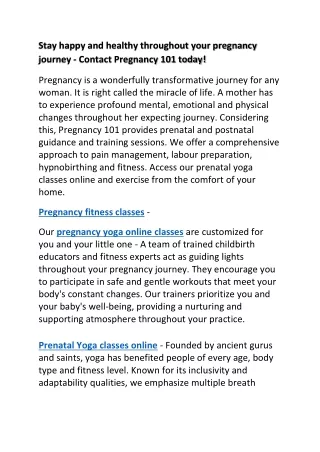 Stay happy and healthy throughout your pregnancy journey - Contact Pregnancy 101 today!