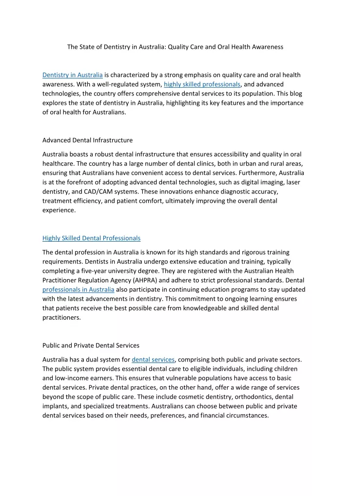 the state of dentistry in australia quality care