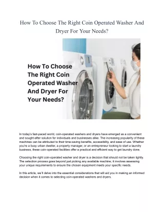 How To Choose The Right Coin Operated Washer And Dryer For Your Needs