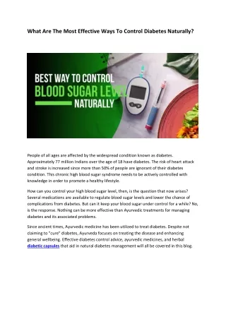 What Are The Most Effective Ways To Control Diabetes Naturally?