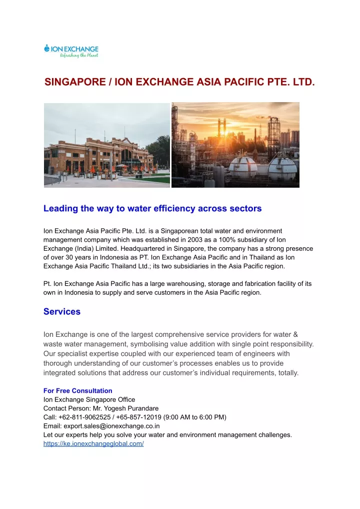 singapore ion exchange asia pacific pte ltd
