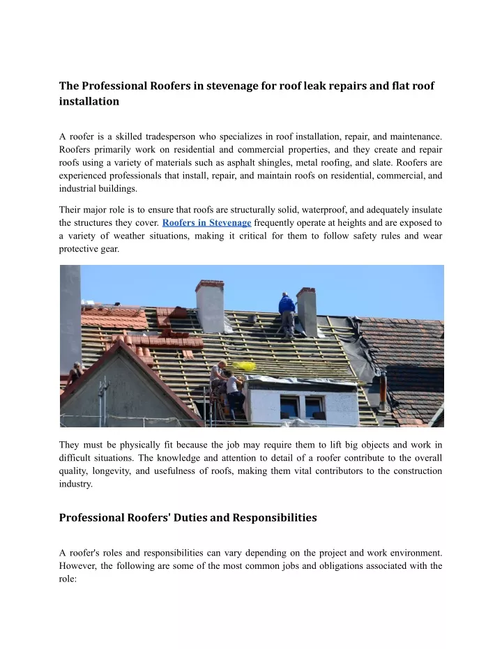 the professional roofers in stevenage for roof