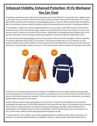 Enhanced Visibility, Enhanced Protection Hi Vis Workwear You Can Trust