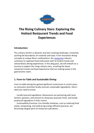 The Rising Culinary Stars: Exploring the  Hottest Restaurant Trends and Food