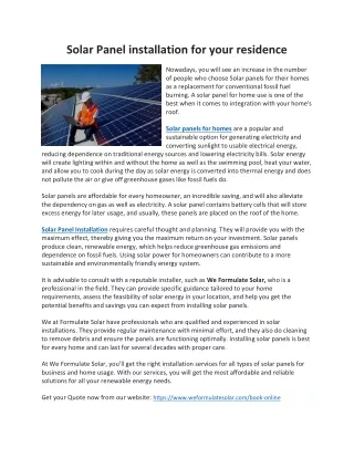solar panel installation for your residence