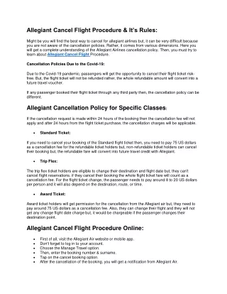 Allegiant Cancel Flight Procedure