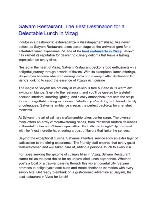 Satyam Restaurant_ The Best Destination for a Delectable Lunch in Vizag