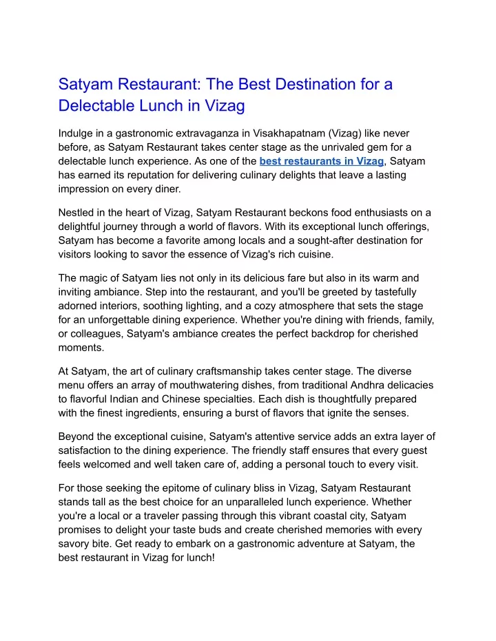 satyam restaurant the best destination