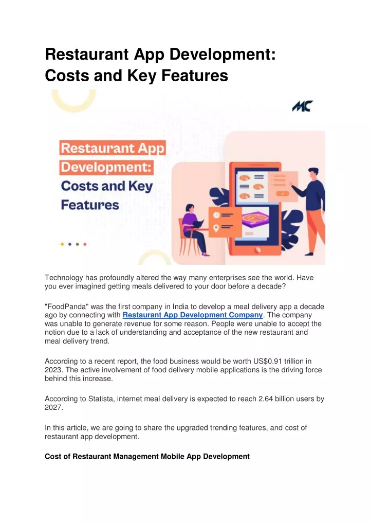 restaurant app development costs and key features