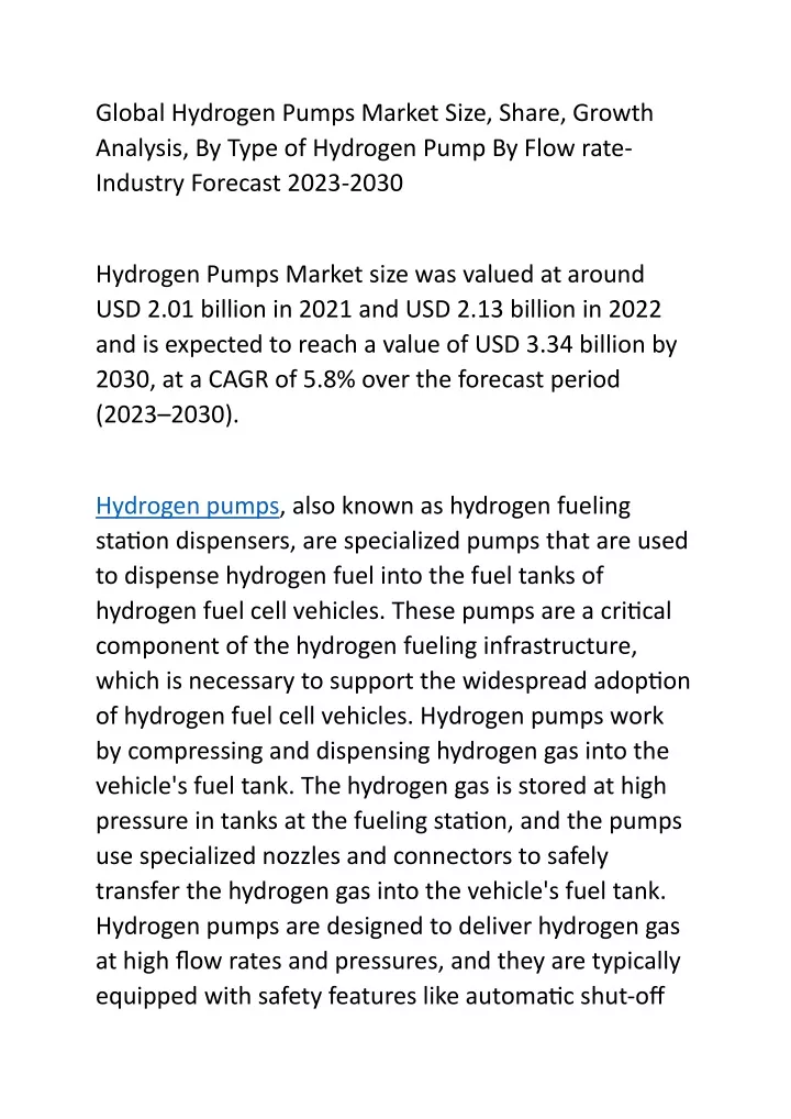 global hydrogen pumps market size share growth