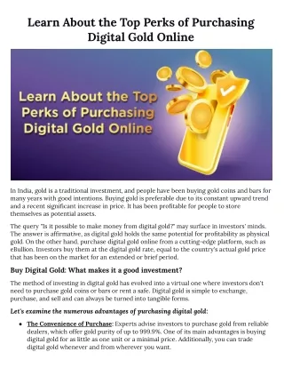 Learn About the Top Perks of Purchasing Digital Gold Online