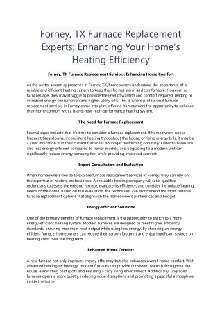 Forney, TX Furnace Replacement Experts: Enhancing Your Home's Heating Efficiency