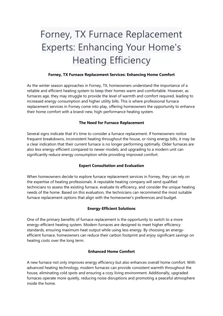 forney tx furnace replacement experts enhancing