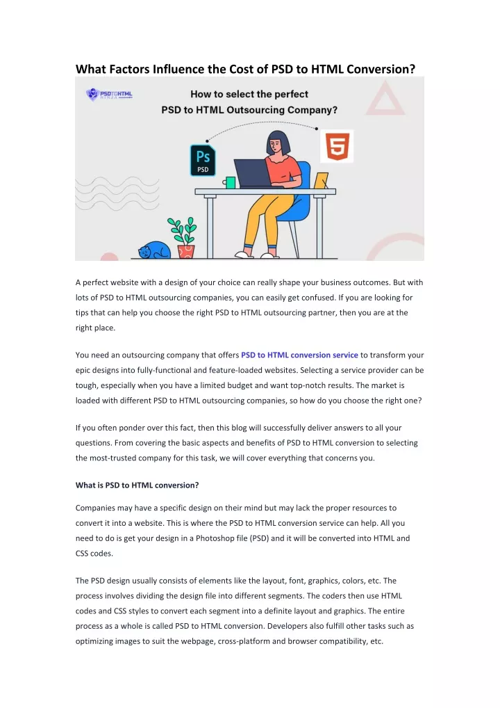 what factors influence the cost of psd to html