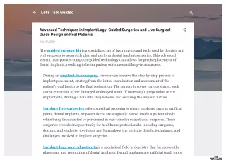 Advanced Techniques in Implant Logy: Guided Surgeries and Live Surgical Guide De