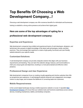 top benefits of choosing a web development company