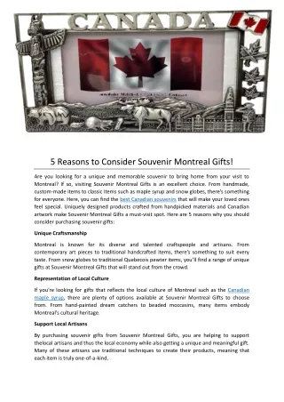 5 Reasons to Consider Souvenir Montreal Gifts!