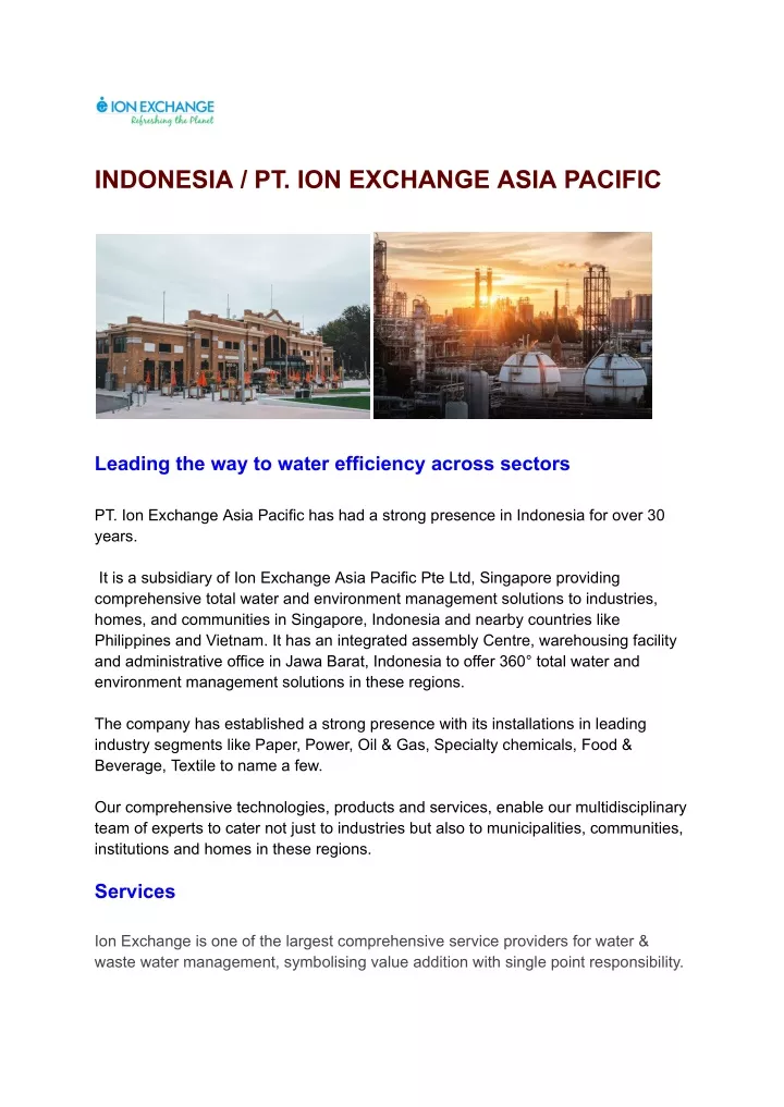 indonesia pt ion exchange asia pacific