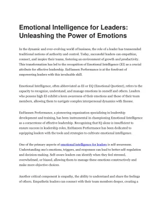 Emotional Intelligence for Leaders  Unleashing the Power of Emotions