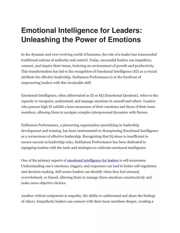 emotional intelligence for leaders unleashing