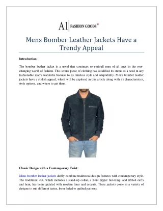 Mens Bomber Leather Jackets Have a Trendy Appeal