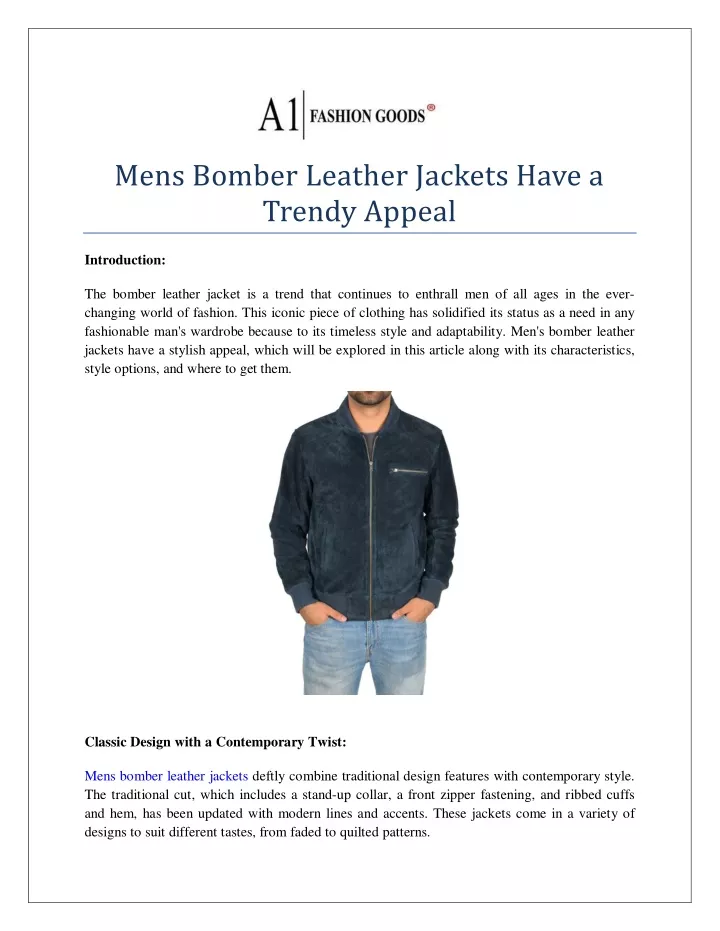 mens bomber leather jackets have a trendy appeal