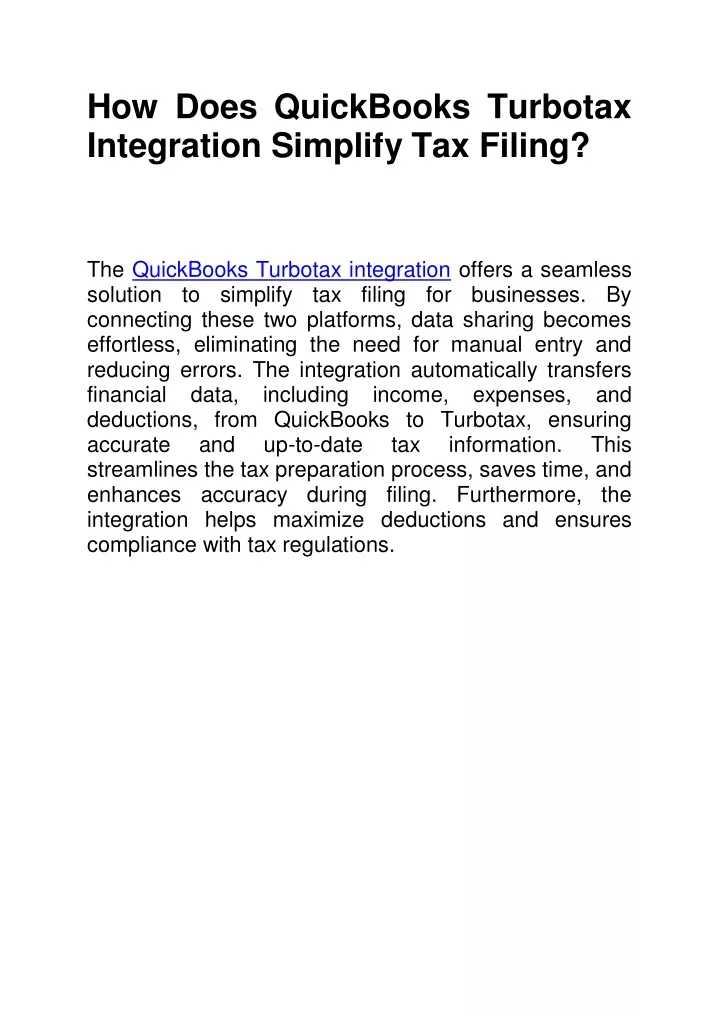 how does quickbooks turbotax integration simplify