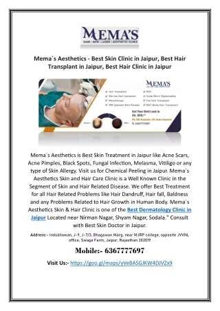 Mema`s Aesthetics - skin specialist in jaipur, hair specialist doctor in jaipur