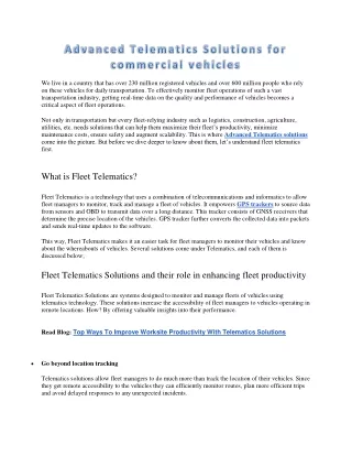 Advanced Telematics Solutions for commercial vehicles