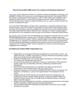 how can servicenow hrsd assist you to improve