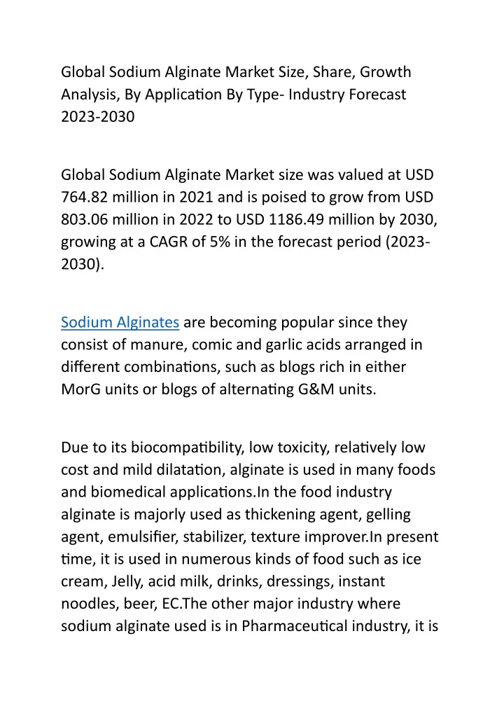 global sodium alginate market size share growth