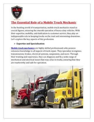 The Essential Role of a Mobile Truck Mechanic