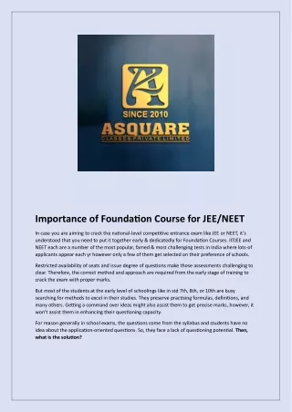 Asquare Classes is the best IIT JEE Coaching Institutes in Pimpri Chinchwad