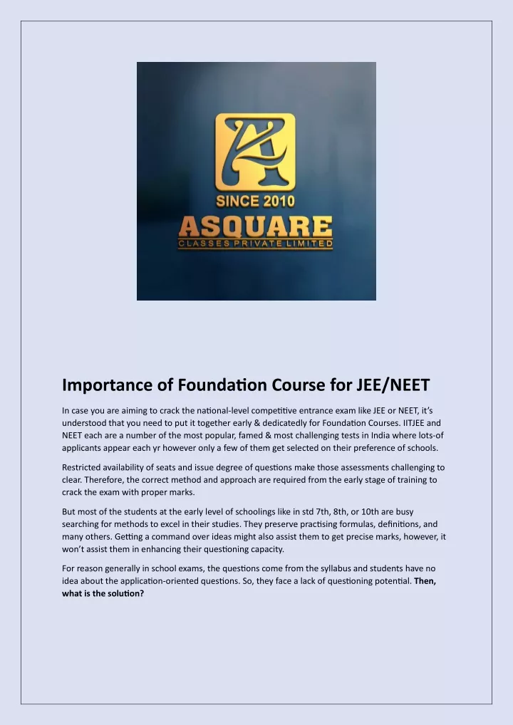importance of foundation course for jee neet