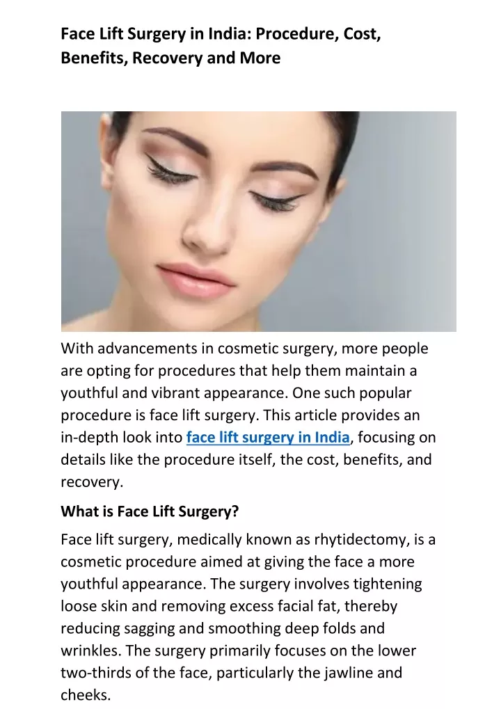 face lift surgery in india procedure cost
