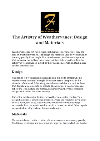 The Artistry of Weathervanes Design and Materials