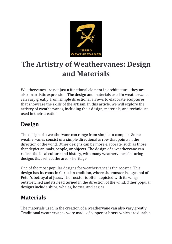 the artistry of weathervanes design and materials