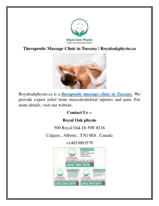 Therapeutic Massage Clinic in Tuscany  Royaloakphysio.ca