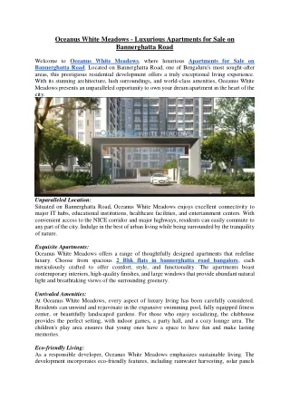 Oceanus White Meadows - Luxurious Apartments for Sale on Bannerghatta Road