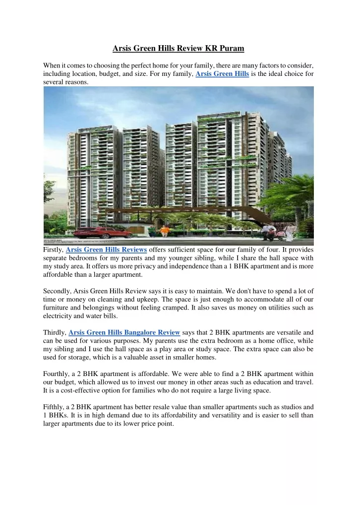 arsis green hills review kr puram