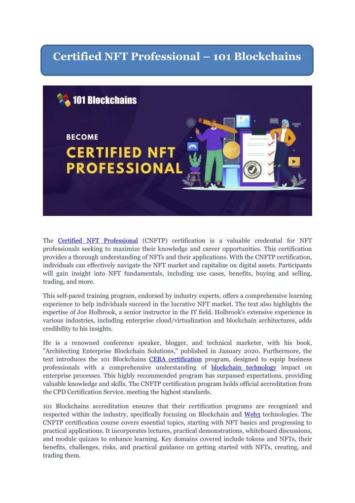 certified nft professional 101 blockchains