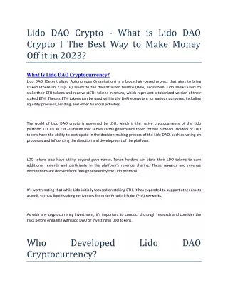 Lido DAO Crypto - What is Lido DAO Crypto I The Best Way to Make Money Off it in