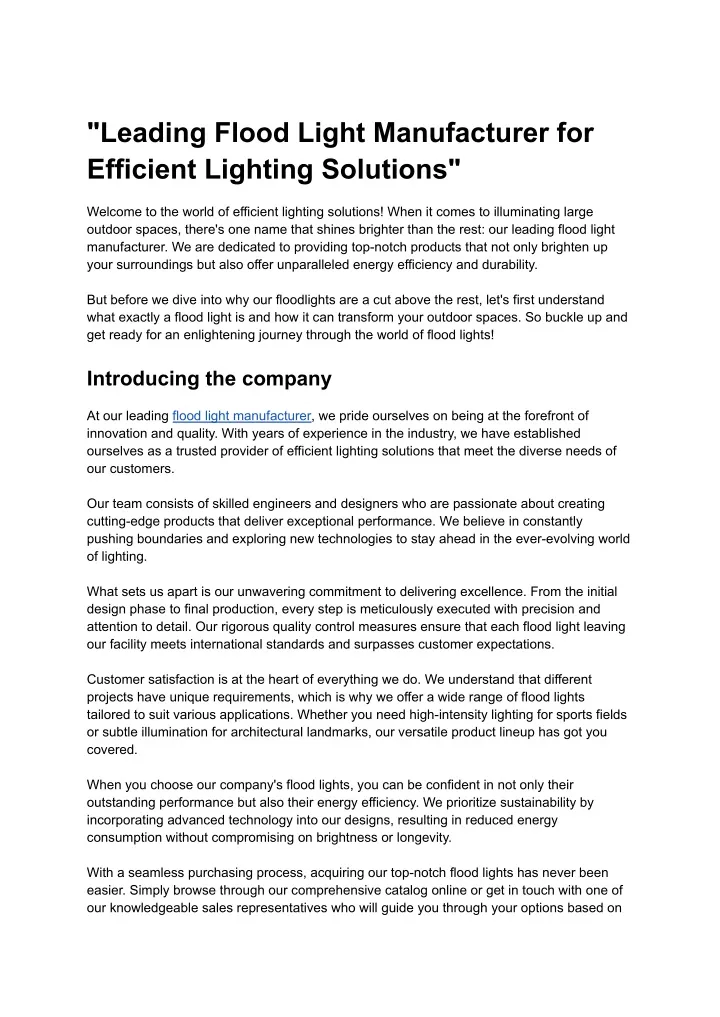 leading flood light manufacturer for efficient