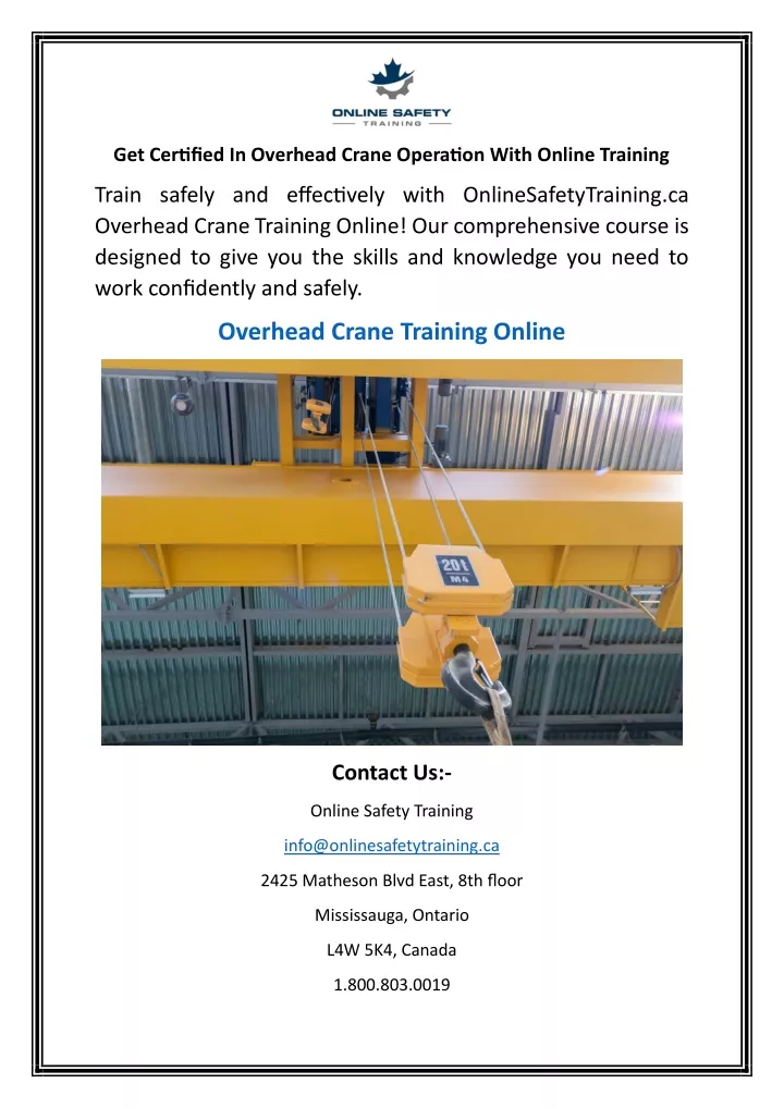 get certified in overhead crane operation with