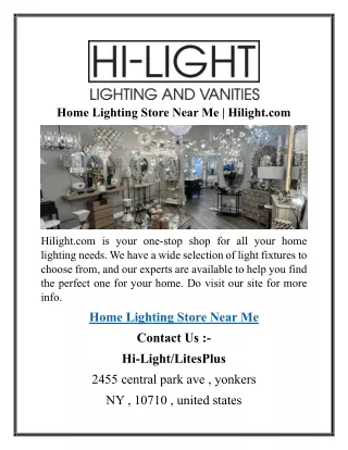 Home Lighting Store Near Me  Hilight